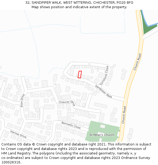 32, SANDPIPER WALK, WEST WITTERING, CHICHESTER, PO20 8FG: Location map and indicative extent of plot