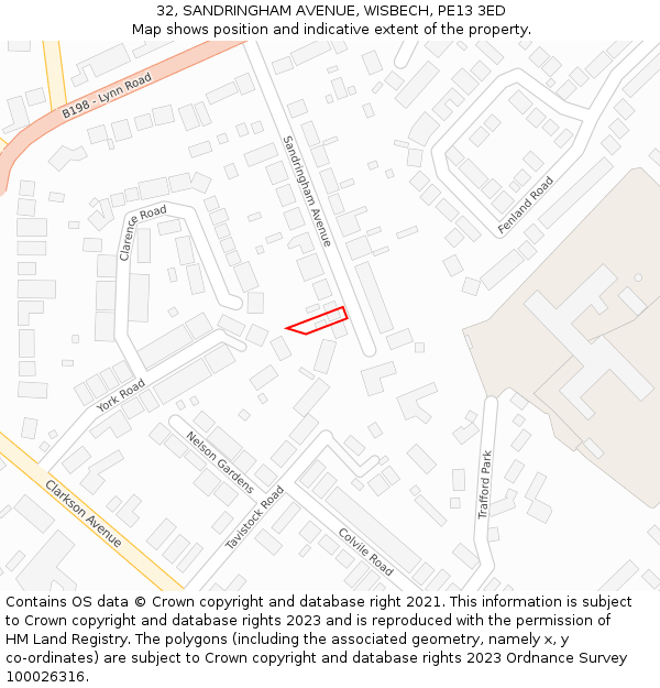 32, SANDRINGHAM AVENUE, WISBECH, PE13 3ED: Location map and indicative extent of plot