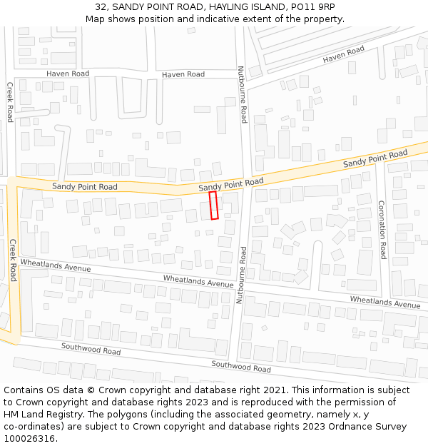 32, SANDY POINT ROAD, HAYLING ISLAND, PO11 9RP: Location map and indicative extent of plot