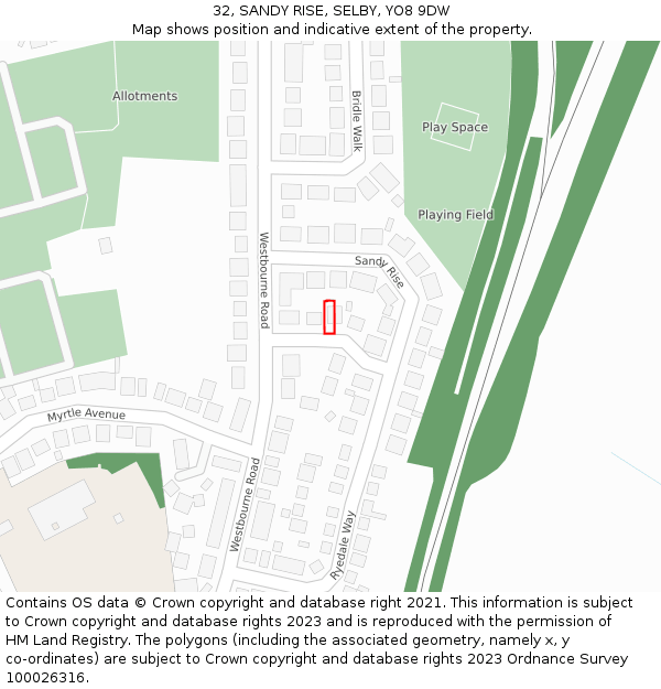 32, SANDY RISE, SELBY, YO8 9DW: Location map and indicative extent of plot