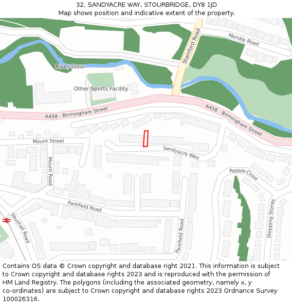 32, SANDYACRE WAY, STOURBRIDGE, DY8 1JD: Location map and indicative extent of plot