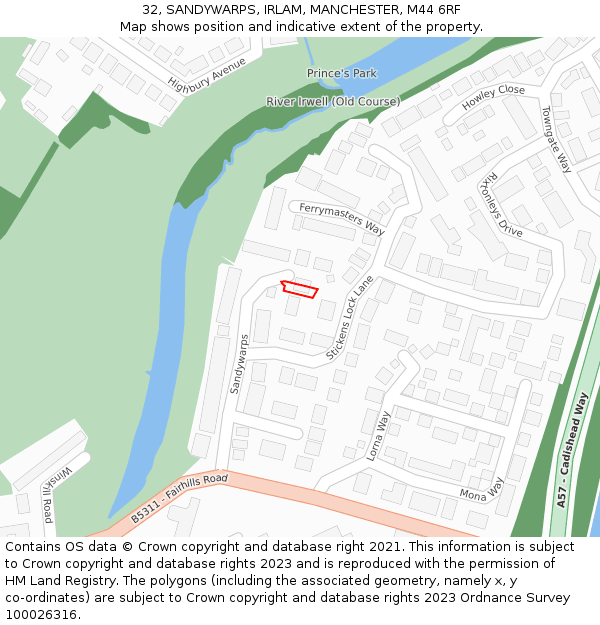 32, SANDYWARPS, IRLAM, MANCHESTER, M44 6RF: Location map and indicative extent of plot