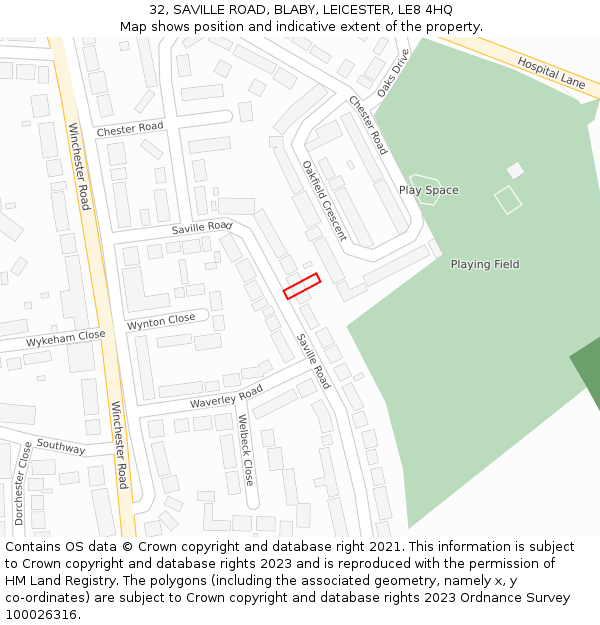 32, SAVILLE ROAD, BLABY, LEICESTER, LE8 4HQ: Location map and indicative extent of plot