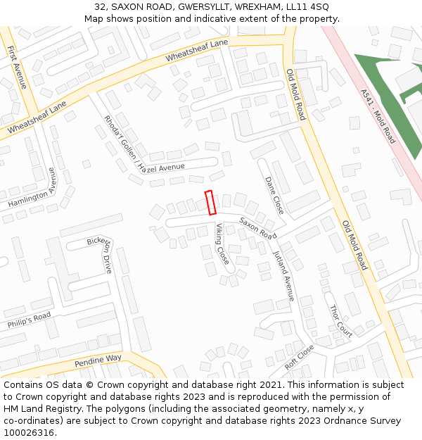 32, SAXON ROAD, GWERSYLLT, WREXHAM, LL11 4SQ: Location map and indicative extent of plot