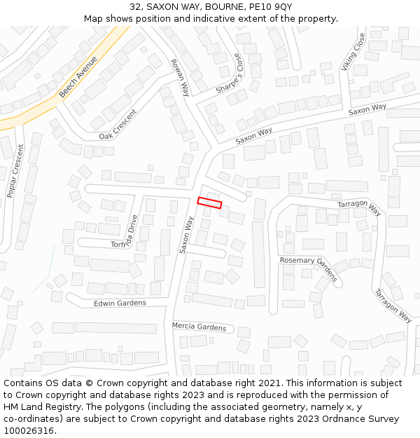 32, SAXON WAY, BOURNE, PE10 9QY: Location map and indicative extent of plot