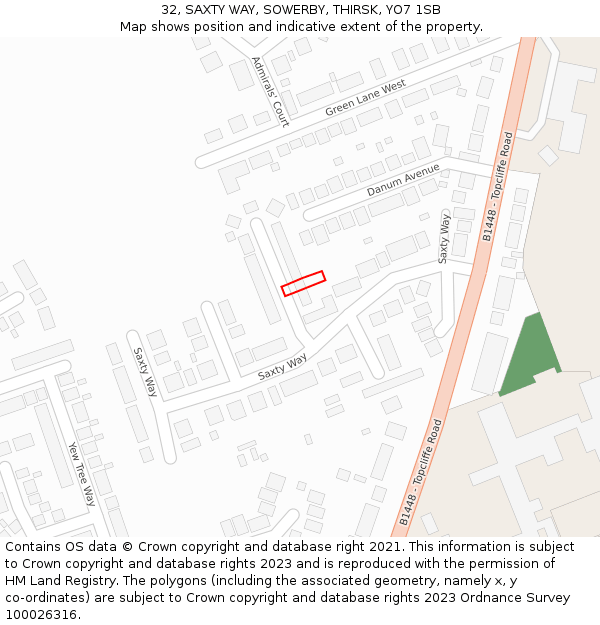 32, SAXTY WAY, SOWERBY, THIRSK, YO7 1SB: Location map and indicative extent of plot