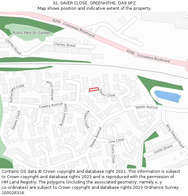 32, SAYER CLOSE, GREENHITHE, DA9 9PZ: Location map and indicative extent of plot