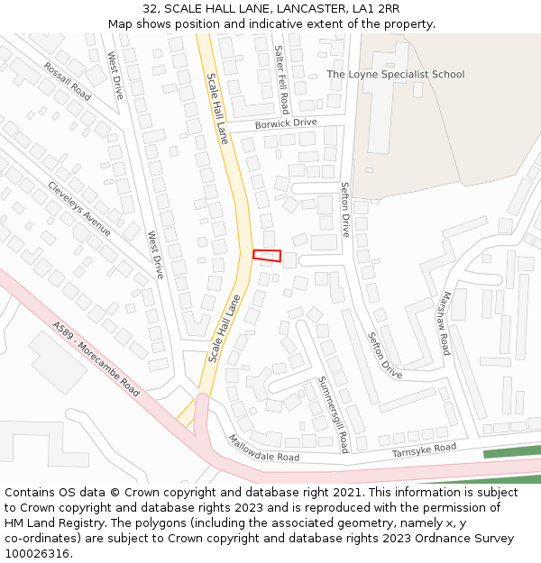 32, SCALE HALL LANE, LANCASTER, LA1 2RR: Location map and indicative extent of plot