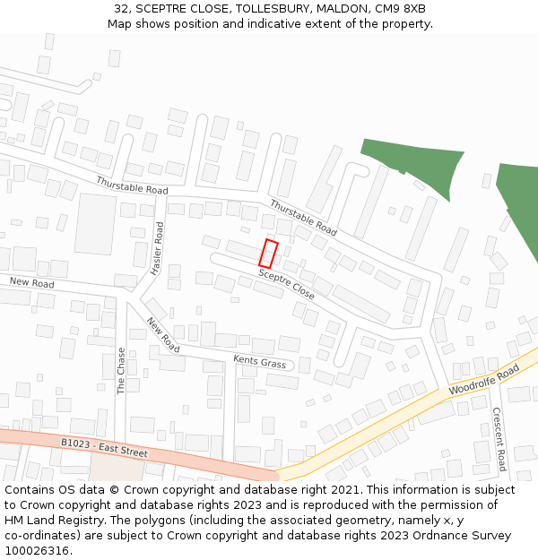 32, SCEPTRE CLOSE, TOLLESBURY, MALDON, CM9 8XB: Location map and indicative extent of plot