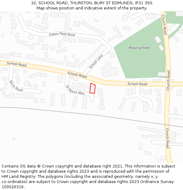 32, SCHOOL ROAD, THURSTON, BURY ST EDMUNDS, IP31 3SS: Location map and indicative extent of plot