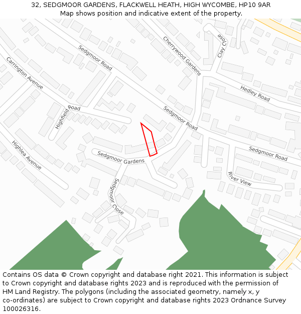 32, SEDGMOOR GARDENS, FLACKWELL HEATH, HIGH WYCOMBE, HP10 9AR: Location map and indicative extent of plot