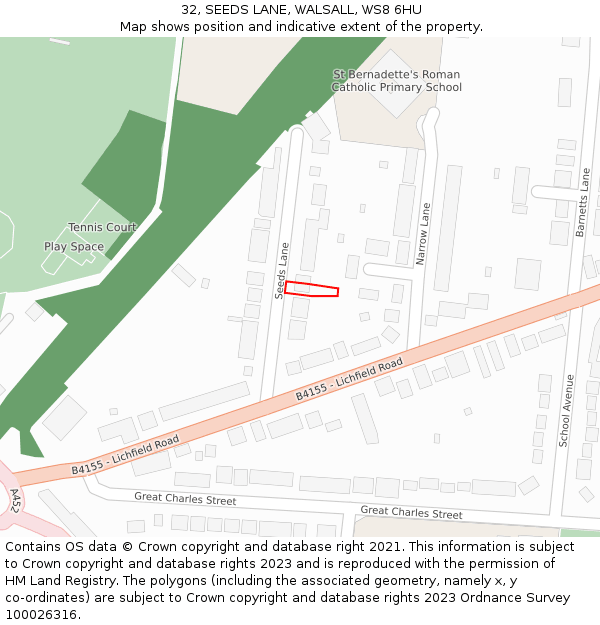 32, SEEDS LANE, WALSALL, WS8 6HU: Location map and indicative extent of plot