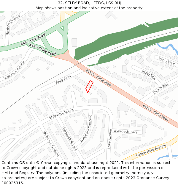 32, SELBY ROAD, LEEDS, LS9 0HJ: Location map and indicative extent of plot