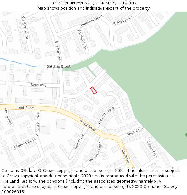 32, SEVERN AVENUE, HINCKLEY, LE10 0YD: Location map and indicative extent of plot