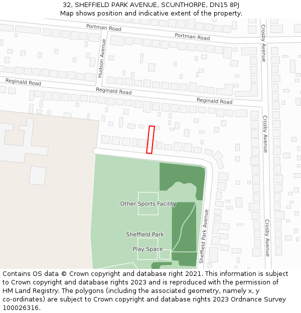32, SHEFFIELD PARK AVENUE, SCUNTHORPE, DN15 8PJ: Location map and indicative extent of plot