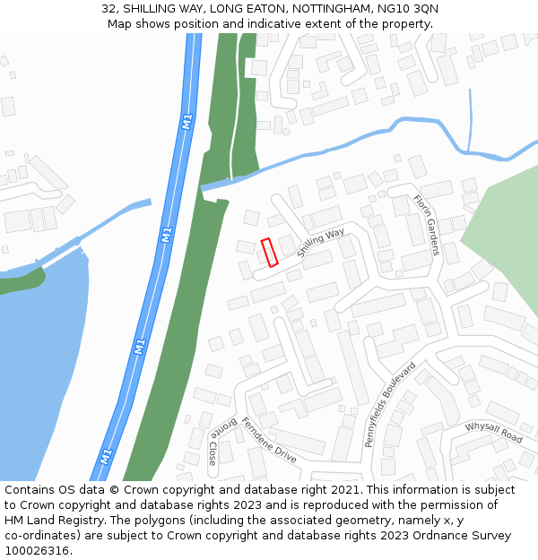 32, SHILLING WAY, LONG EATON, NOTTINGHAM, NG10 3QN: Location map and indicative extent of plot