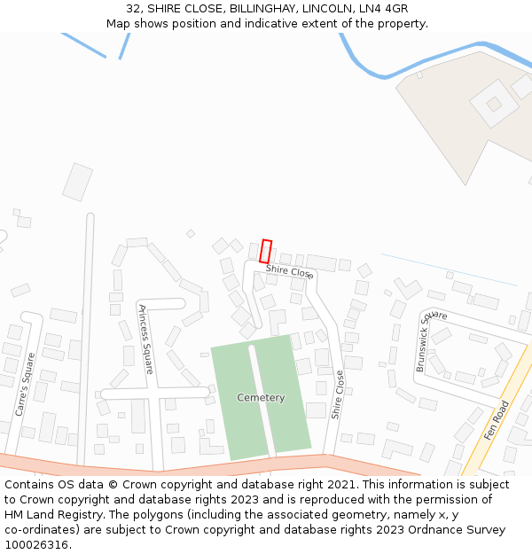 32, SHIRE CLOSE, BILLINGHAY, LINCOLN, LN4 4GR: Location map and indicative extent of plot