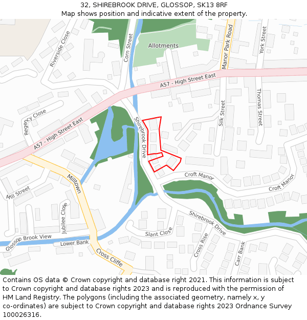 32, SHIREBROOK DRIVE, GLOSSOP, SK13 8RF: Location map and indicative extent of plot