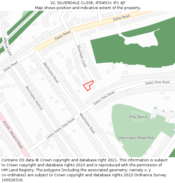 32, SILVERDALE CLOSE, IPSWICH, IP1 4JF: Location map and indicative extent of plot