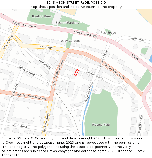 32, SIMEON STREET, RYDE, PO33 1JQ: Location map and indicative extent of plot