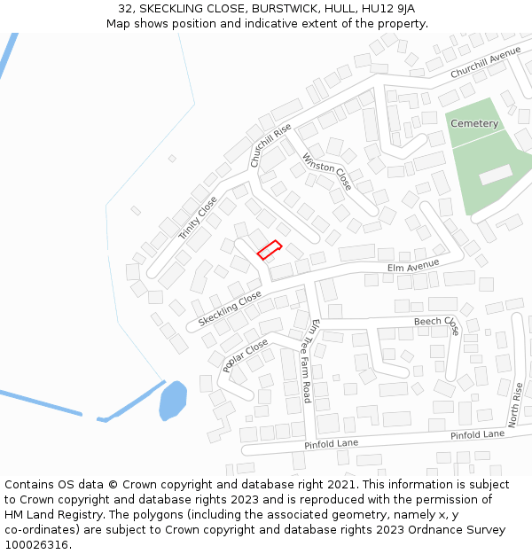 32, SKECKLING CLOSE, BURSTWICK, HULL, HU12 9JA: Location map and indicative extent of plot