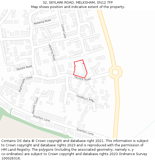 32, SKYLARK ROAD, MELKSHAM, SN12 7FP: Location map and indicative extent of plot