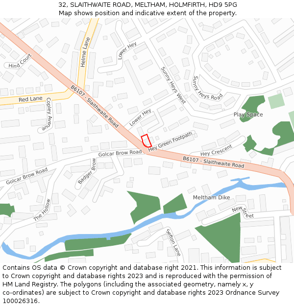 32, SLAITHWAITE ROAD, MELTHAM, HOLMFIRTH, HD9 5PG: Location map and indicative extent of plot