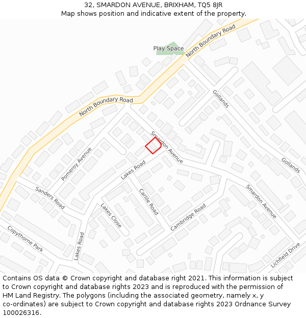 32, SMARDON AVENUE, BRIXHAM, TQ5 8JR: Location map and indicative extent of plot