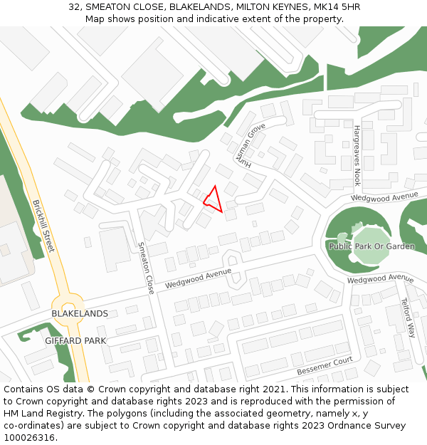 32, SMEATON CLOSE, BLAKELANDS, MILTON KEYNES, MK14 5HR: Location map and indicative extent of plot