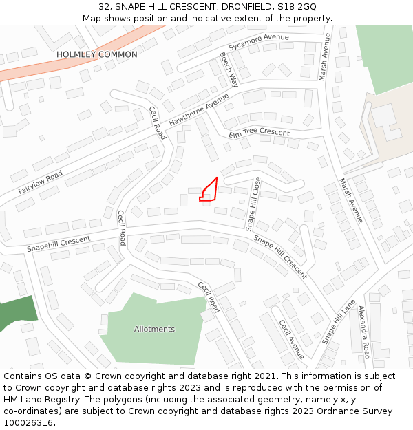 32, SNAPE HILL CRESCENT, DRONFIELD, S18 2GQ: Location map and indicative extent of plot