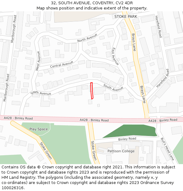 32, SOUTH AVENUE, COVENTRY, CV2 4DR: Location map and indicative extent of plot