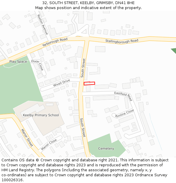 32, SOUTH STREET, KEELBY, GRIMSBY, DN41 8HE: Location map and indicative extent of plot