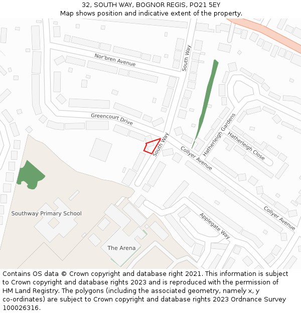 32, SOUTH WAY, BOGNOR REGIS, PO21 5EY: Location map and indicative extent of plot