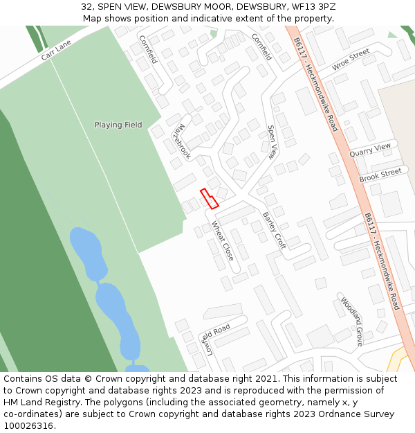 32, SPEN VIEW, DEWSBURY MOOR, DEWSBURY, WF13 3PZ: Location map and indicative extent of plot