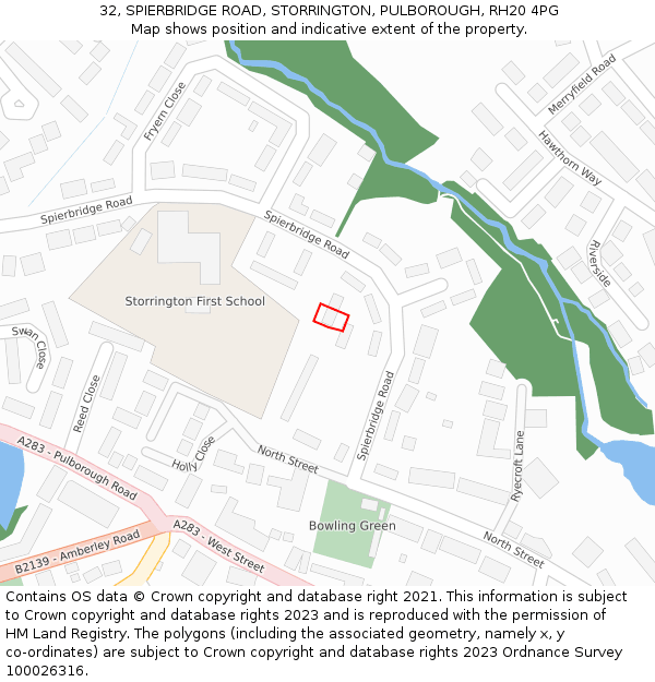 32, SPIERBRIDGE ROAD, STORRINGTON, PULBOROUGH, RH20 4PG: Location map and indicative extent of plot