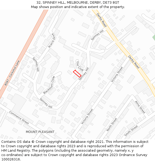 32, SPINNEY HILL, MELBOURNE, DERBY, DE73 8GT: Location map and indicative extent of plot