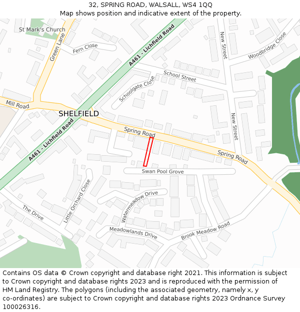 32, SPRING ROAD, WALSALL, WS4 1QQ: Location map and indicative extent of plot