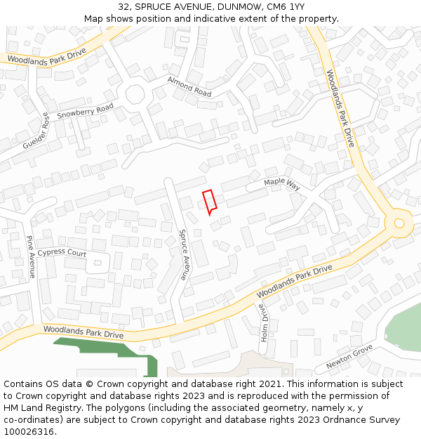 32, SPRUCE AVENUE, DUNMOW, CM6 1YY: Location map and indicative extent of plot