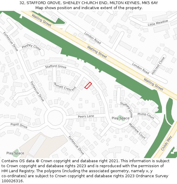 32, STAFFORD GROVE, SHENLEY CHURCH END, MILTON KEYNES, MK5 6AY: Location map and indicative extent of plot