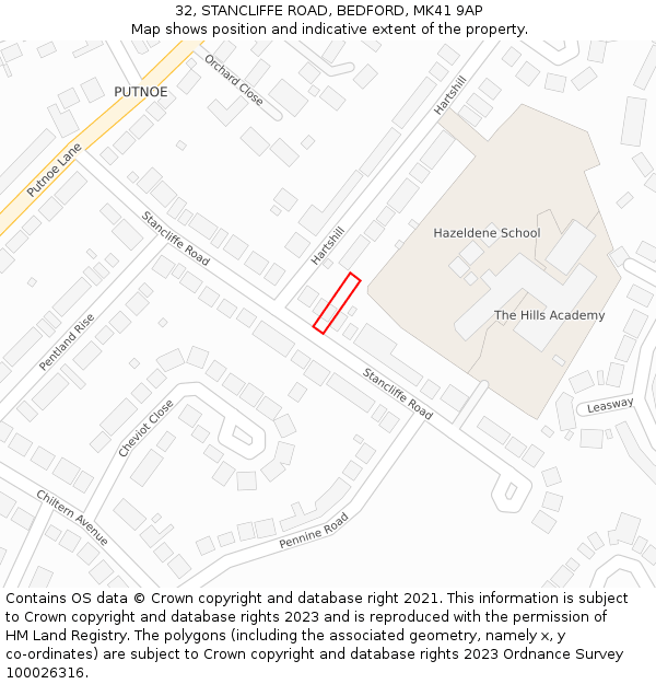 32, STANCLIFFE ROAD, BEDFORD, MK41 9AP: Location map and indicative extent of plot