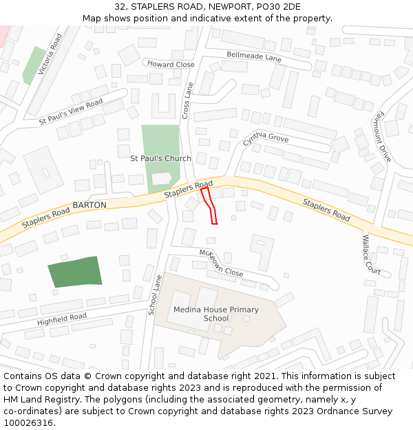 32, STAPLERS ROAD, NEWPORT, PO30 2DE: Location map and indicative extent of plot