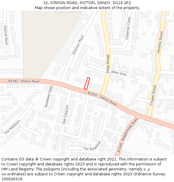 32, STATION ROAD, POTTON, SANDY, SG19 2PZ: Location map and indicative extent of plot