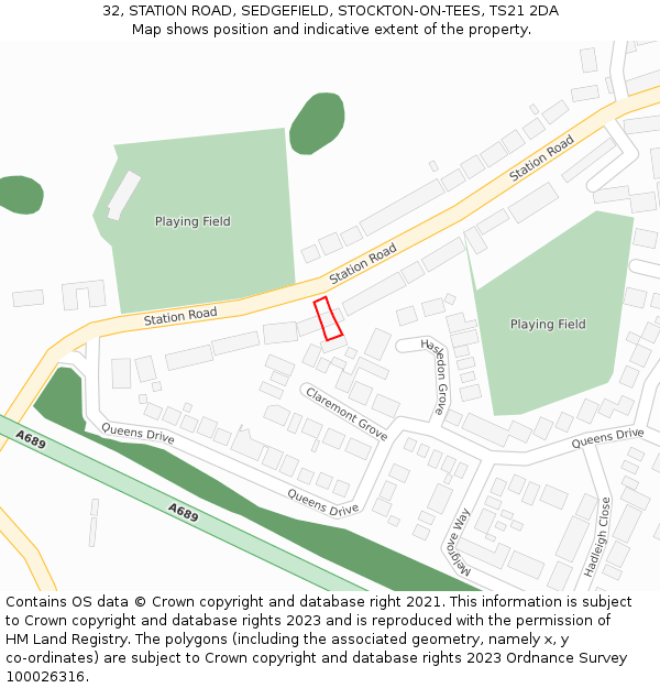 32, STATION ROAD, SEDGEFIELD, STOCKTON-ON-TEES, TS21 2DA: Location map and indicative extent of plot