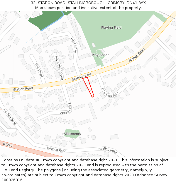 32, STATION ROAD, STALLINGBOROUGH, GRIMSBY, DN41 8AX: Location map and indicative extent of plot