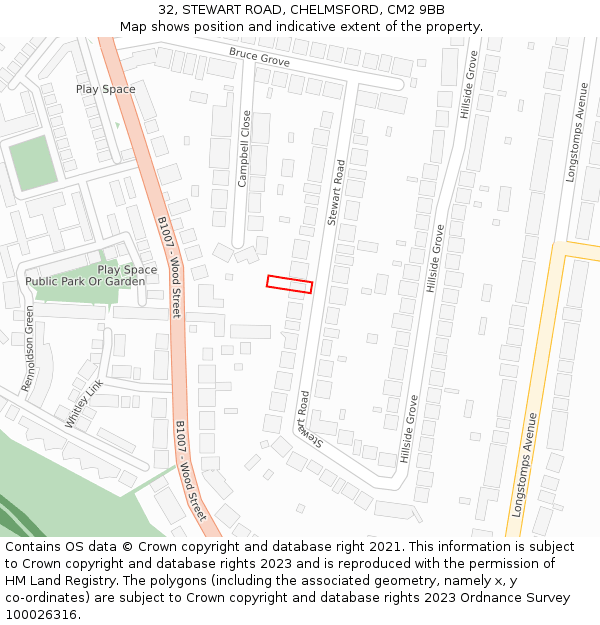 32, STEWART ROAD, CHELMSFORD, CM2 9BB: Location map and indicative extent of plot