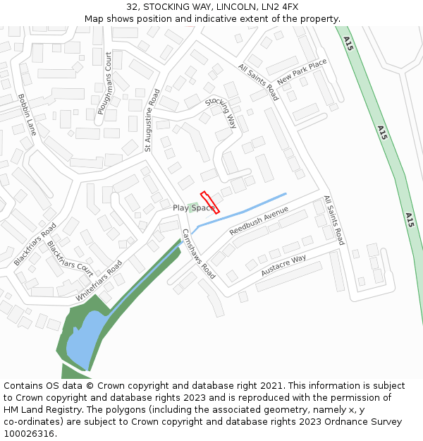 32, STOCKING WAY, LINCOLN, LN2 4FX: Location map and indicative extent of plot