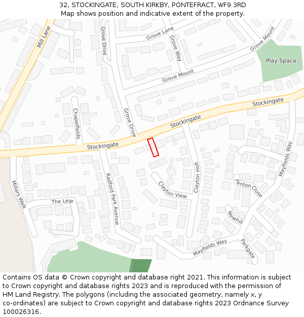 32, STOCKINGATE, SOUTH KIRKBY, PONTEFRACT, WF9 3RD: Location map and indicative extent of plot