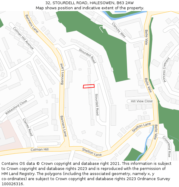 32, STOURDELL ROAD, HALESOWEN, B63 2AW: Location map and indicative extent of plot