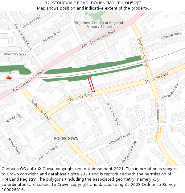 32, STOURVALE ROAD, BOURNEMOUTH, BH5 2JZ: Location map and indicative extent of plot