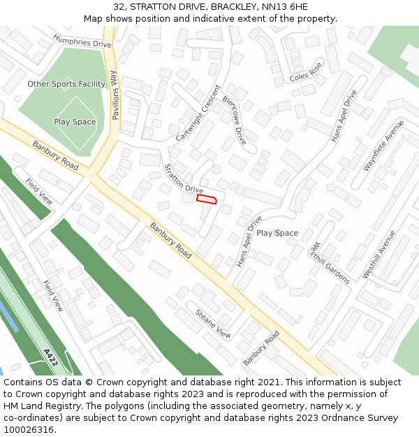 32, STRATTON DRIVE, BRACKLEY, NN13 6HE: Location map and indicative extent of plot